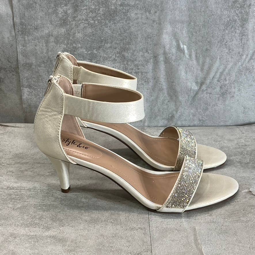 STYLE & CO Women's White-Silver Embellished Phillyis Two-Piece Evening Sandals