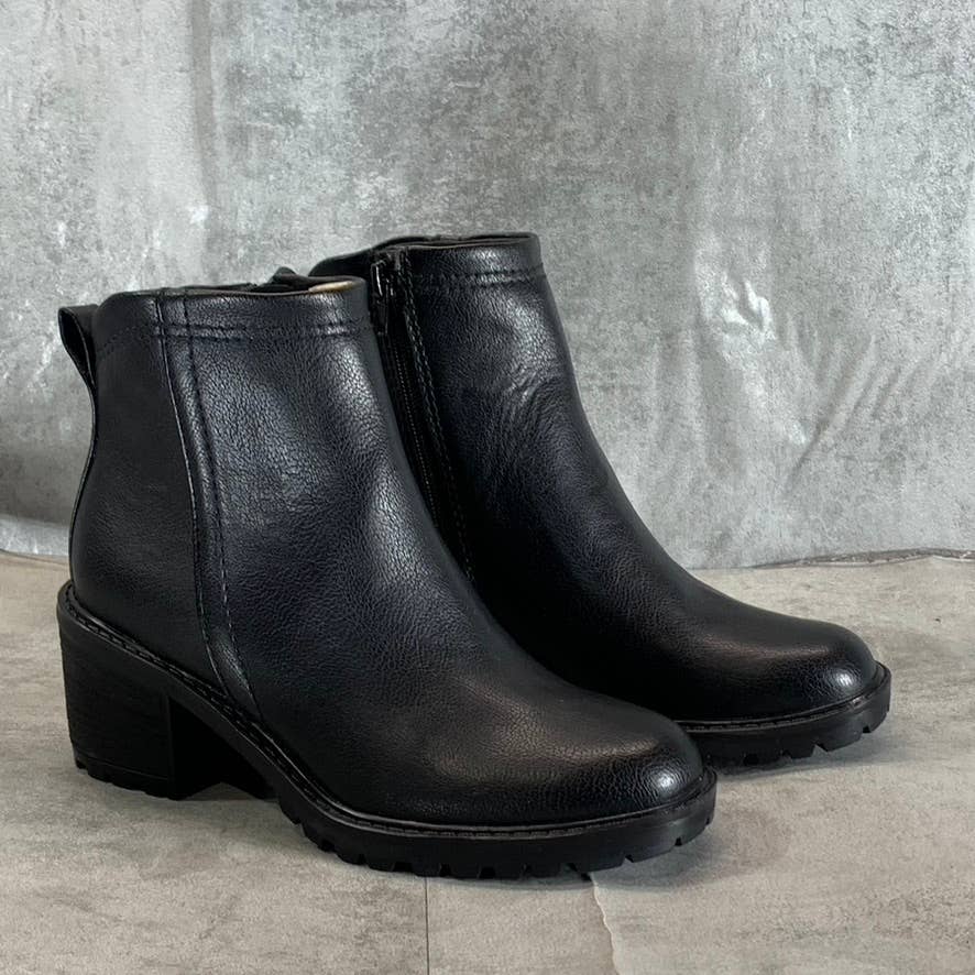 ZODIAC Women's Black Greyson Block-Heel Side-Zip Lug-Sole Booties SZ 6.5