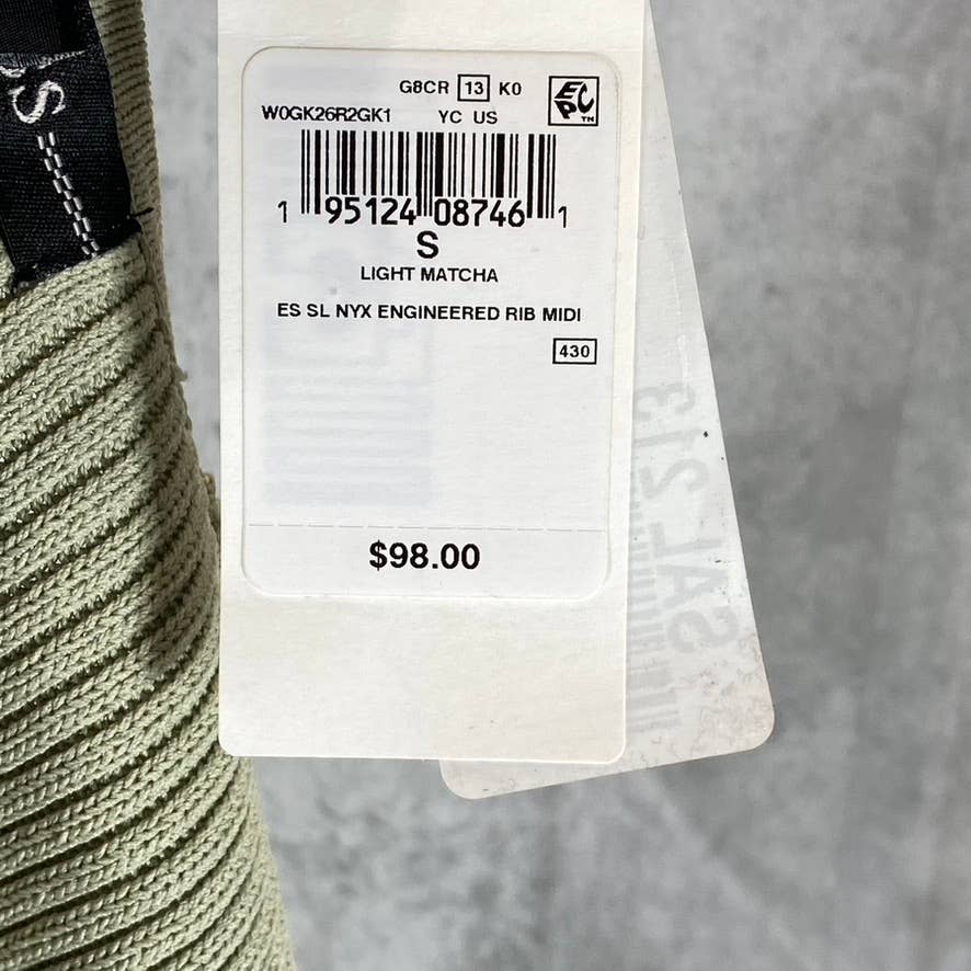 GUESS Women's Light Matcha V-Neck Ribbed Engineered Bodycon Midi Dress SZ S