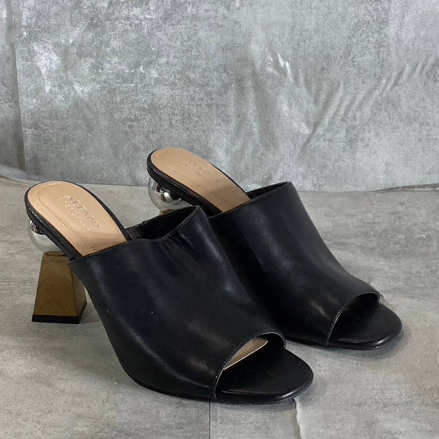 ALFANI STEP N' FLEX Women's Black Smooth Magnolea Wood-Heel Dress Sandals SZ 9