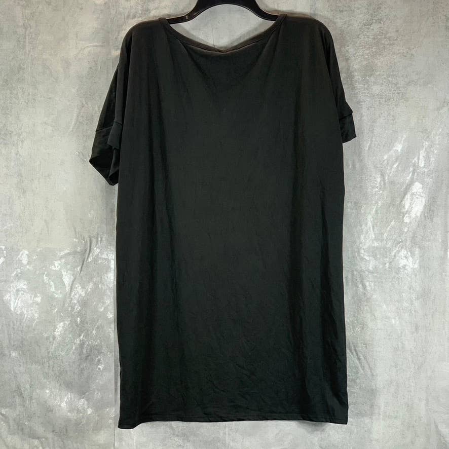 24SEVEN COMFORT APPAREL Women's Black Scoop-Neck Loose-Fit Dolman Sleeve Dress