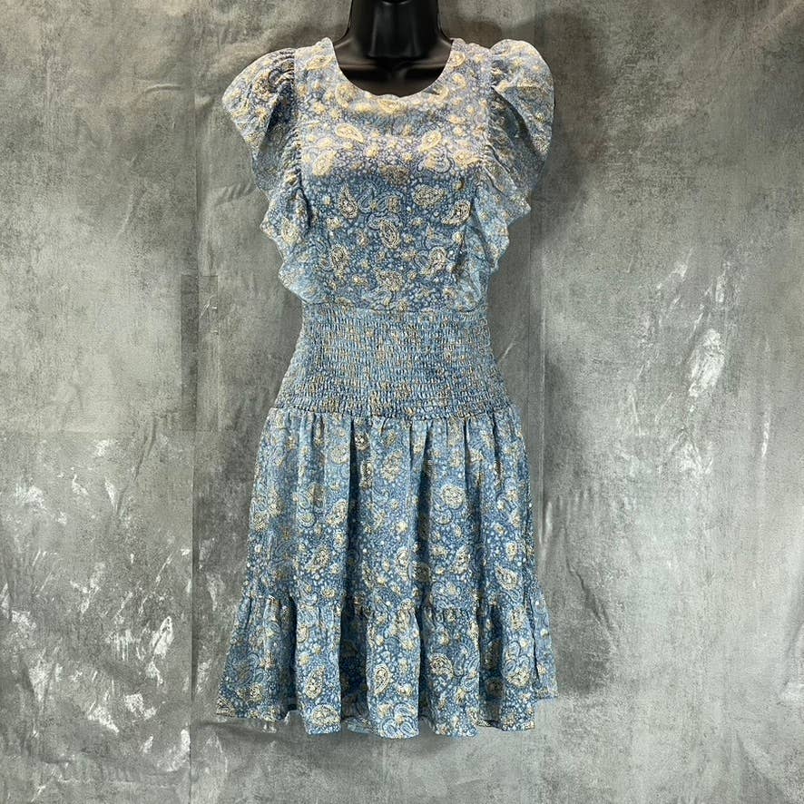 MICHAEL MICHAEL KORS Women's Petite Chambray Paisley Smocked Ruffle Dress SZ P/M