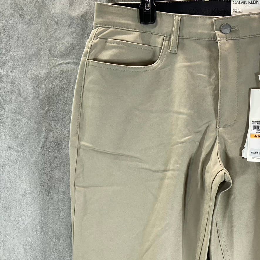 CALVIN KLEIN Men's Plaza Taupe Move 365 Slim-Fit Performance Stretch Pants SZ 33