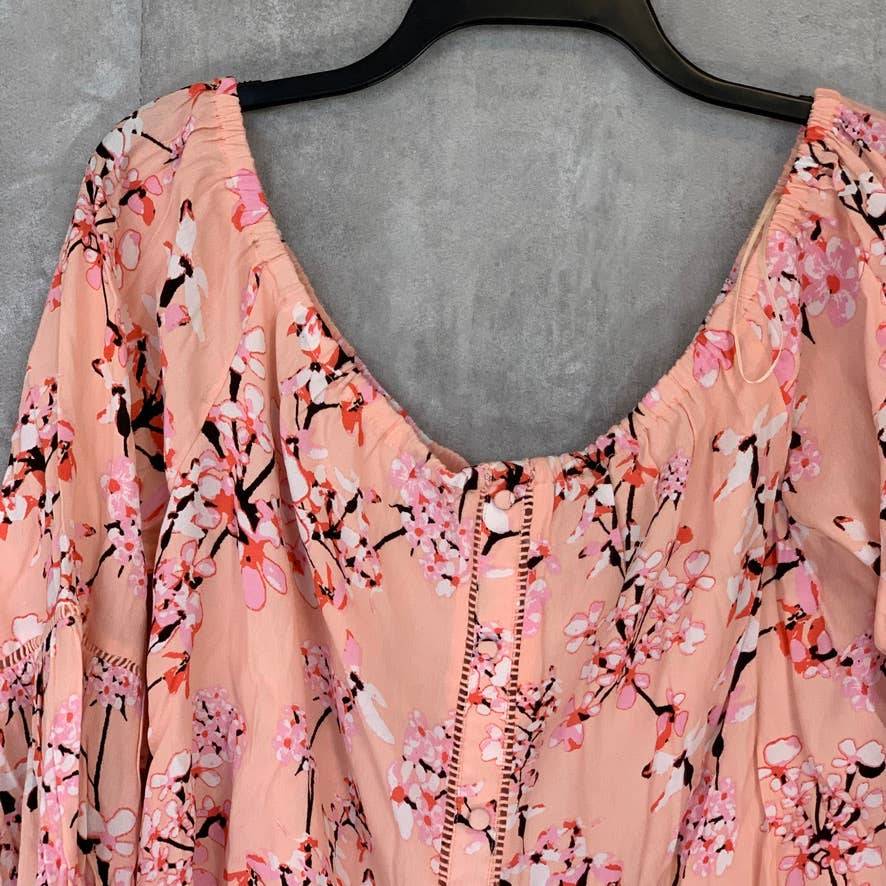 CUPCAKES AND CASHMERE Peach Parfait Printed Off-The-Shoulder Long Sleeve Top SZ XL
