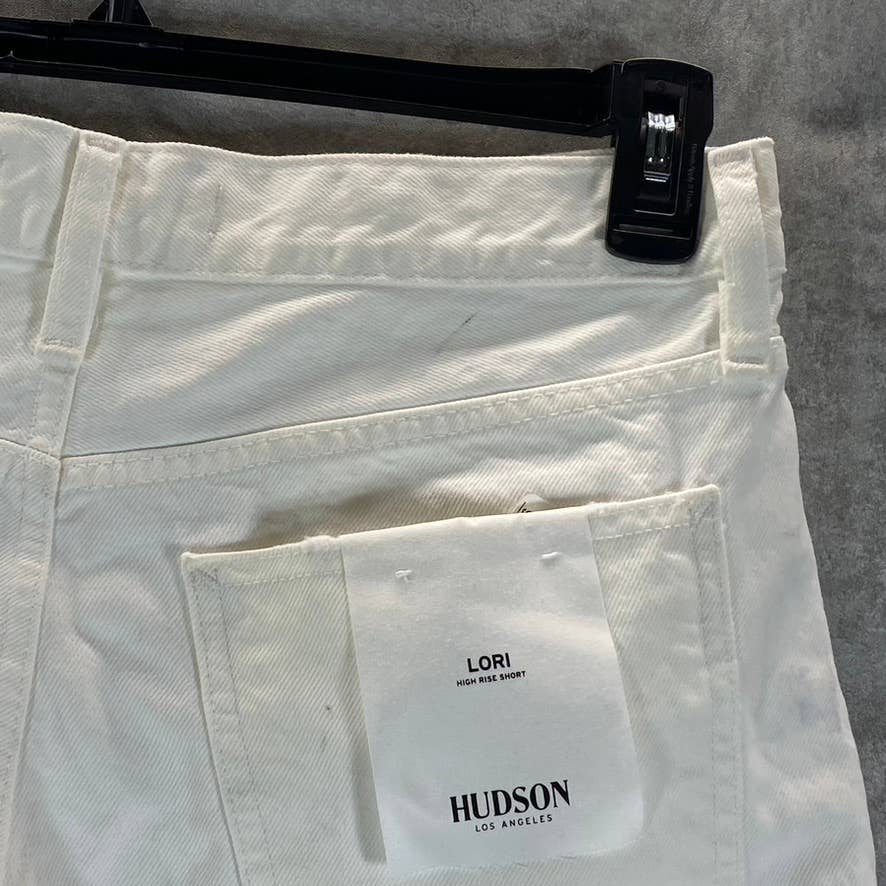 HUDSON Jeans Women's White Denim Lori High-Rise Frayed-Hem Cutoff Shorts SZ 27