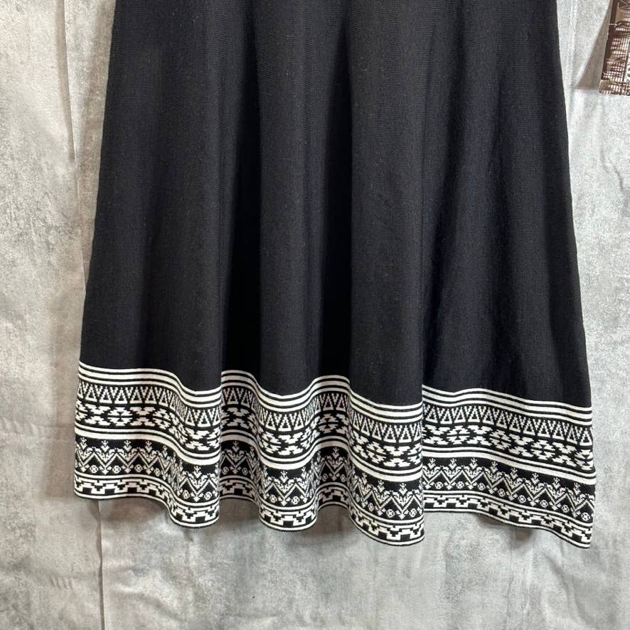 NINA LEONARD Women's Black Knit Geometric-Trim Fit & Flare Mini Dress SZ M