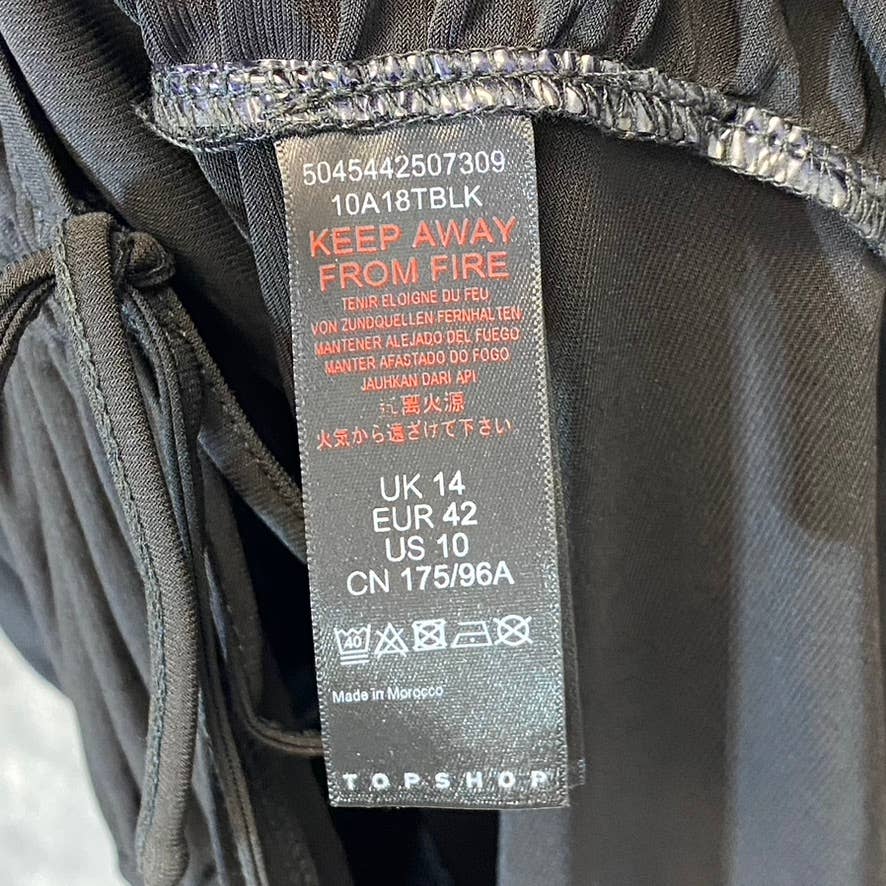 TOPSHOP Women's Solid Black V-Neck Ruched Side Slinky Long Sleeve Mini Dress SZ 10