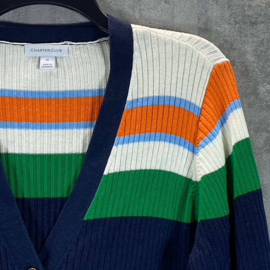 CHARTER CLUB Women's Multicolor Striped V-Neck Button-Up Long-Sleeve Sweater