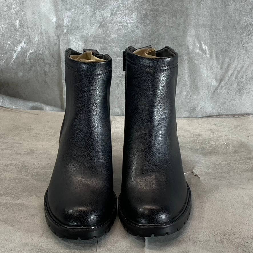 ZODIAC Women's Black Greyson Block-Heel Side-Zip Lug-Sole Booties SZ 6.5