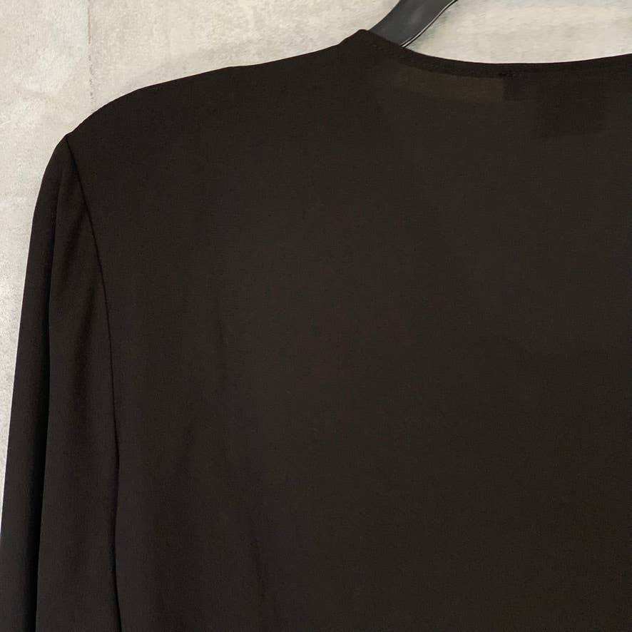 TROUVE Solid Black Lace-Up Wrap Long Sleeve Blouse SZ M