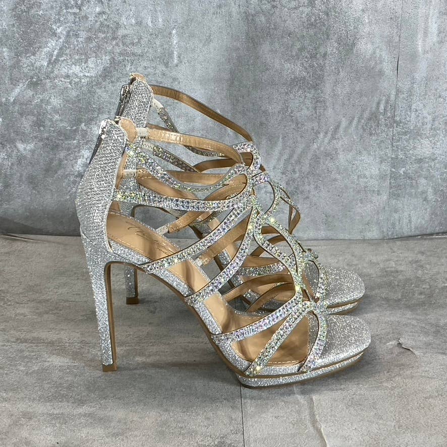 THALIA SODI Women's Silver Rhinestone Remini Strappy Evening Sandals SZ 8