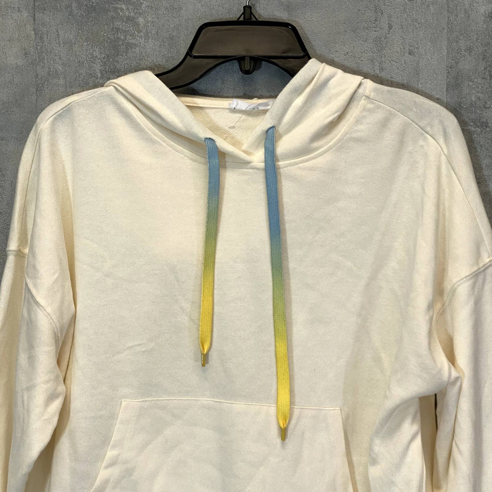 ELODIE Women's Off White Ombre Drawstring Pullover Hoodie SZ M