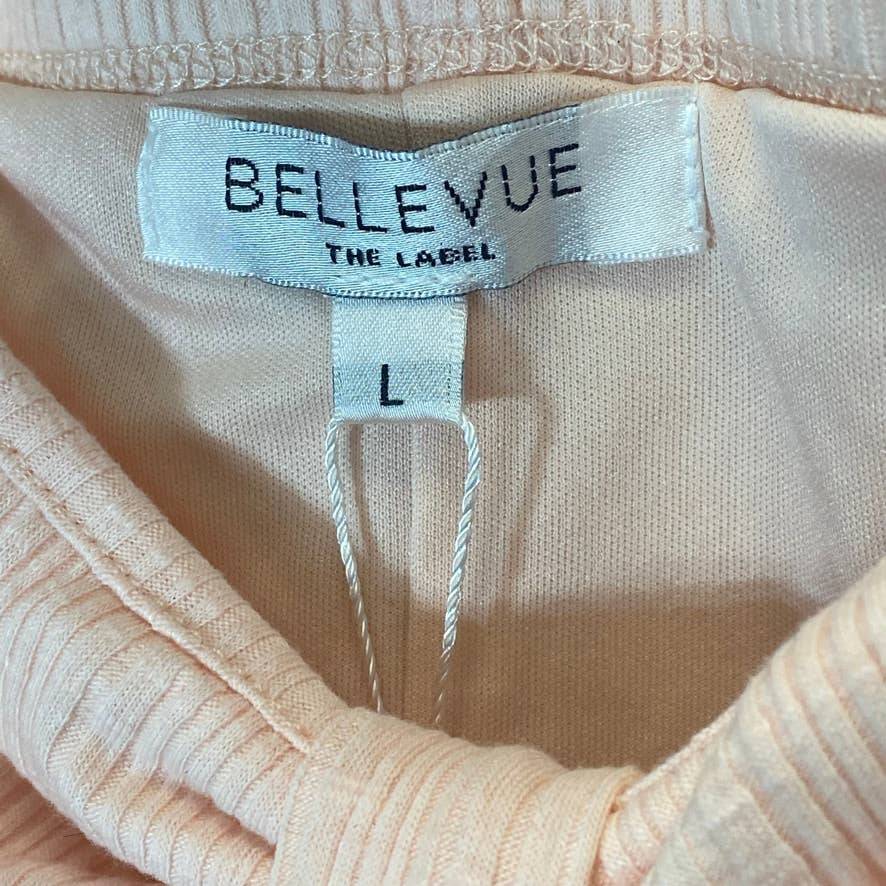 BELLEVUE THE LABEL Women's Nude Pink Rita Bow Short Sleeve Bodice Knit Midi Dress SZ L