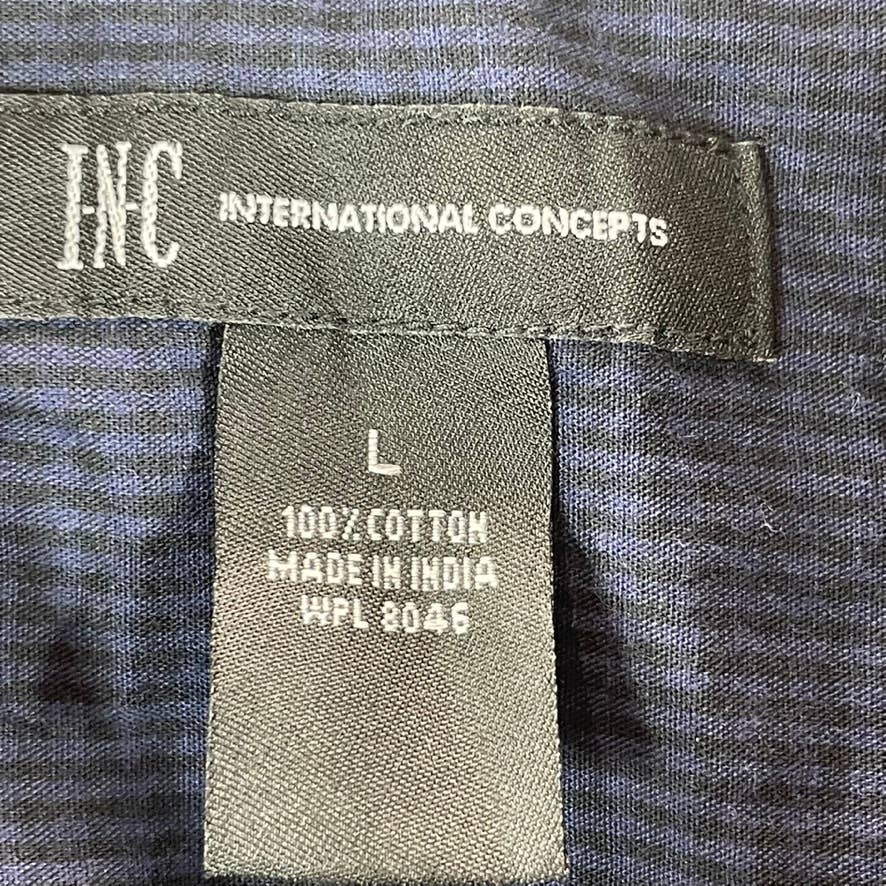 INC INTERNATIONAL CONCEPTS Men's Navy Mini Check Button-Up Shirt SZ L