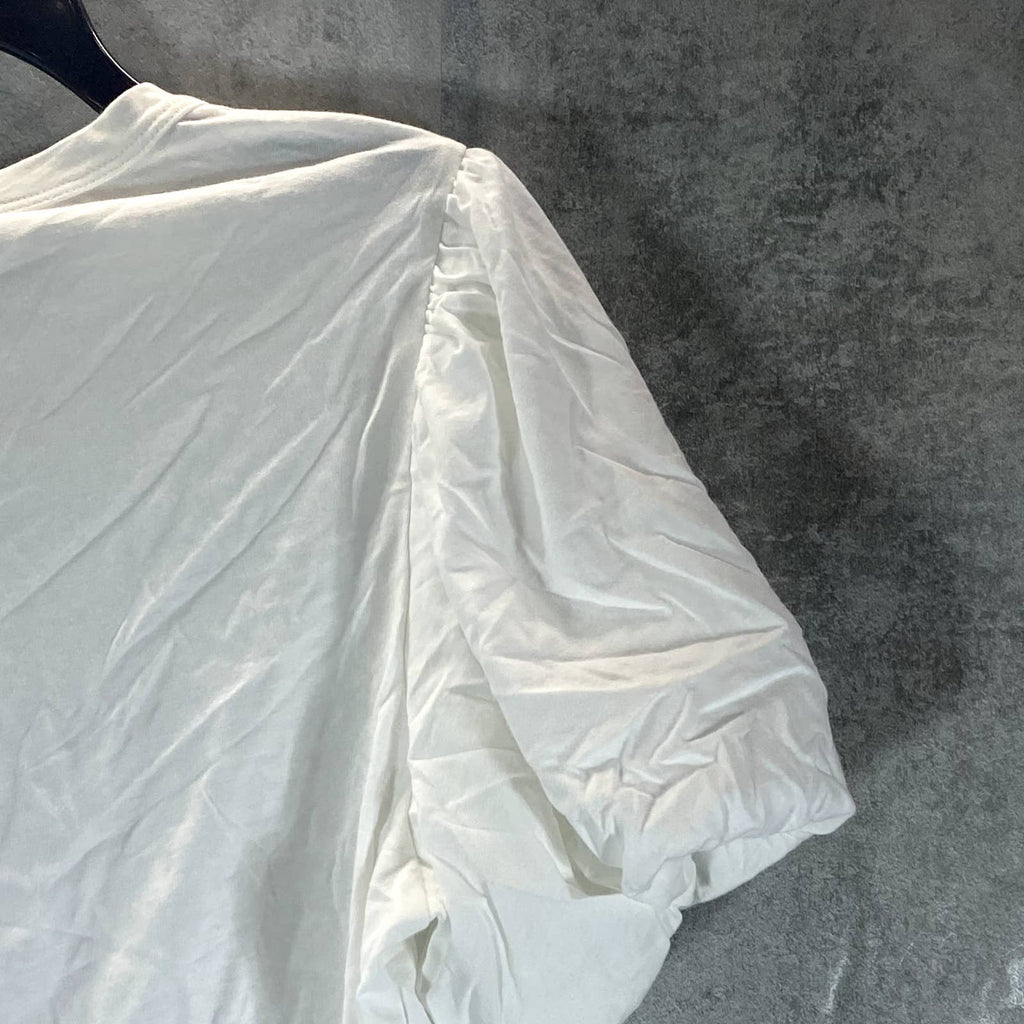 A.L.C Women's White Crewneck Puff-Sleeve Poole Tee SZ M