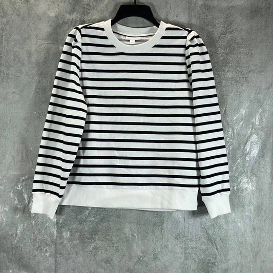 CHARTER CLUB Women's Petite Black-White Striped Sequin-Applique Sweatshirt SZP/L