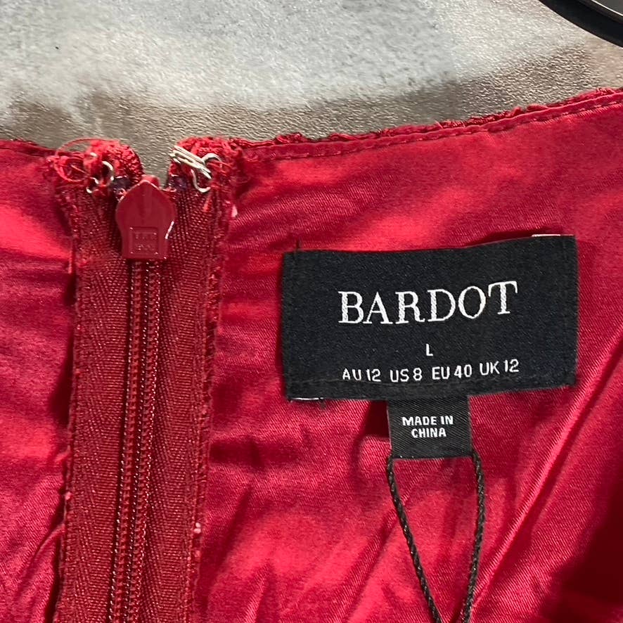 BARDOT Women's Crimson Red Kira Lace Button-Detail V-Neck Fit & Flare Mini Dress