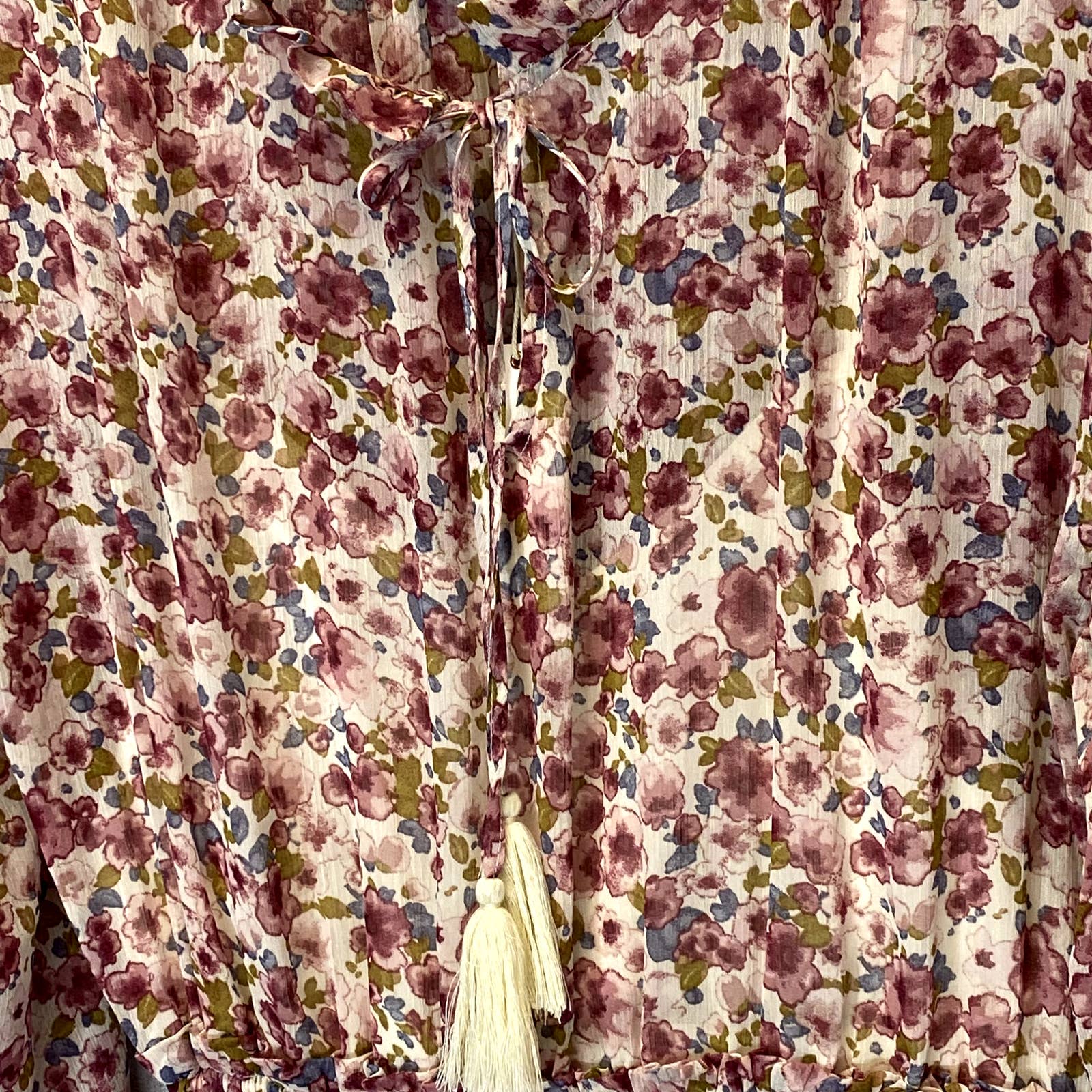 VICI COLLECTION Women's Natural Multi Floral Long Sleeve Smocked Mini Dress SZ M