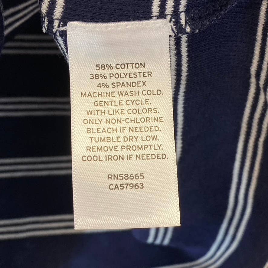 ABOUND Women's Navy Nantucket Stripe V-Neck Long Sleeve Lettuce Hem Top SZ M