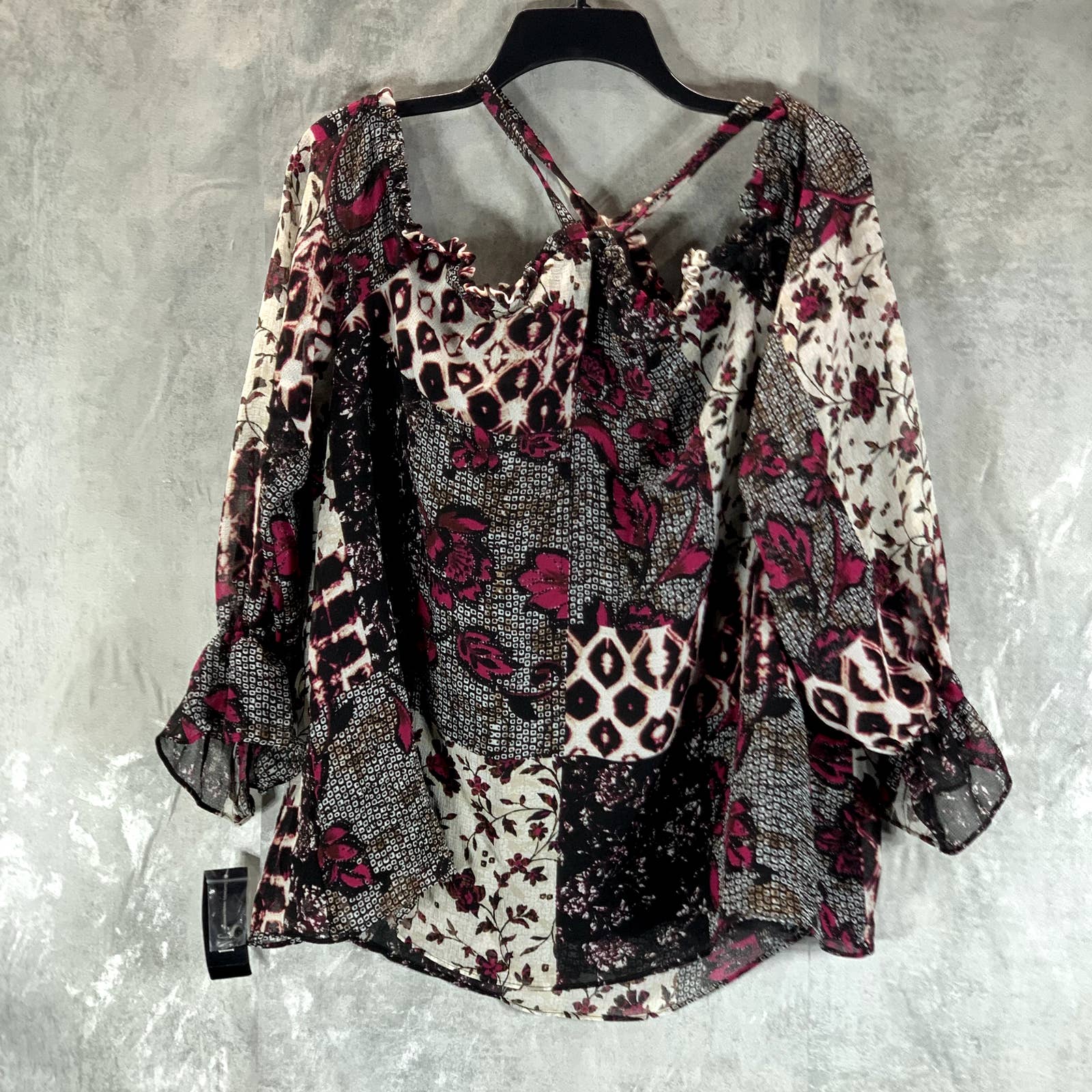 INC INTERNATIONAL Women's Nomad Mix Patchwork Print Cold-Shoulder Top SZ XL