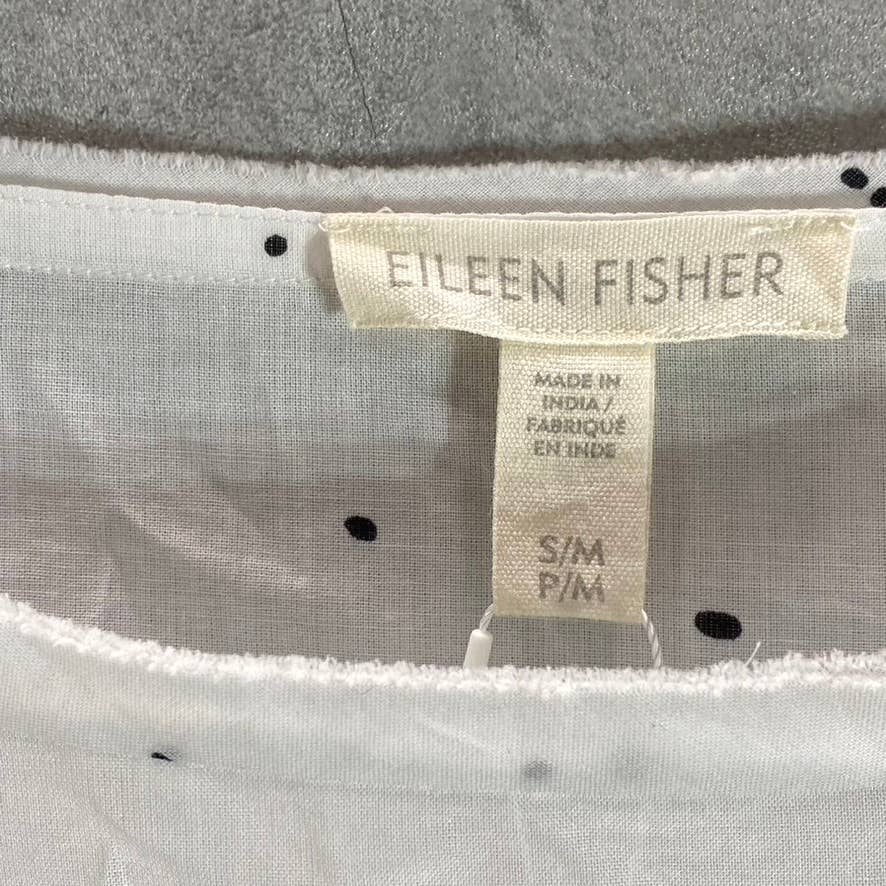 EILEEN FISHER Women's White Organic Cotton Voile Splatter Print Box-Top SZ S/M