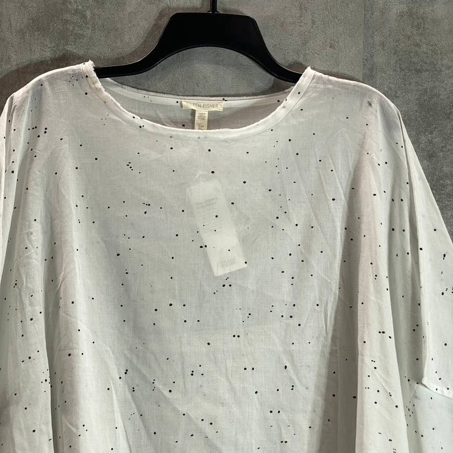 EILEEN FISHER Women's White Organic Cotton Voile Splatter Print Box-Top SZ S/M