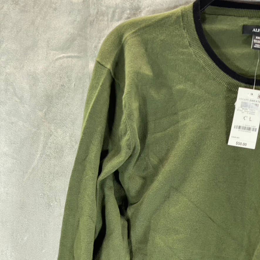 ALFANI Men's Costa Green Contrast Edge Crewneck Long-Sleeve Sweater SZ 2XL