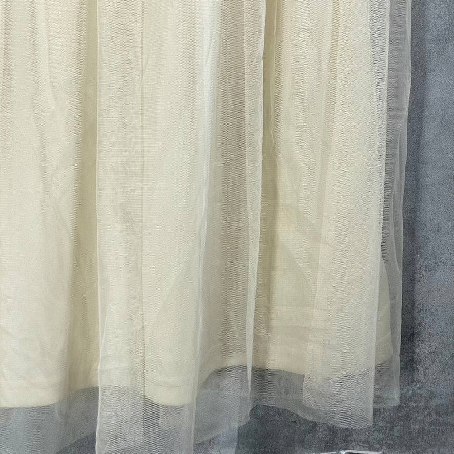 ADRIANNA PAPELL Women's Sandshell Beaded Mesh Short Elbow Sleeve Tulle Gown SZ6