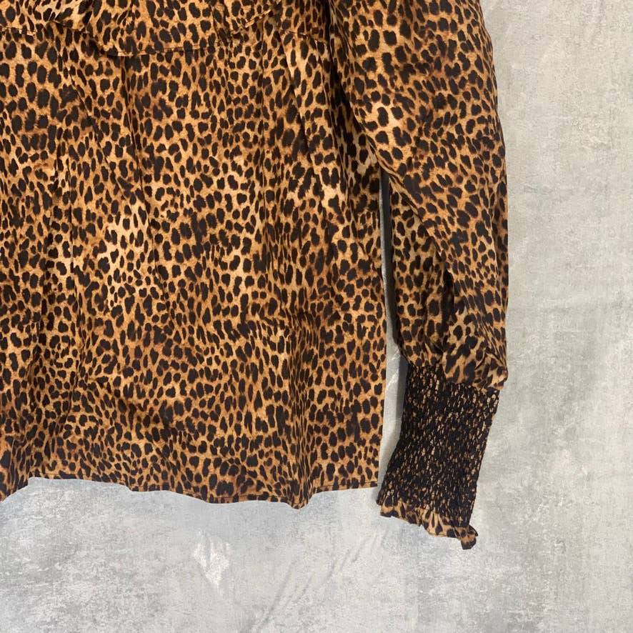 TOPSHOP Leopard Animal Print Yoke Poplin Long Sleeve Blouse SZ 6