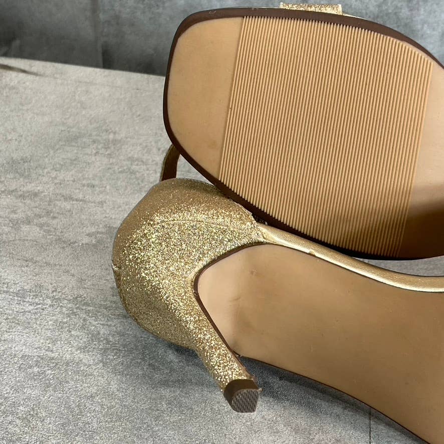 WILD PAIR Women's Light Gold Glitter Bethie Two-Piece Stiletto Dress Sandals SZ7