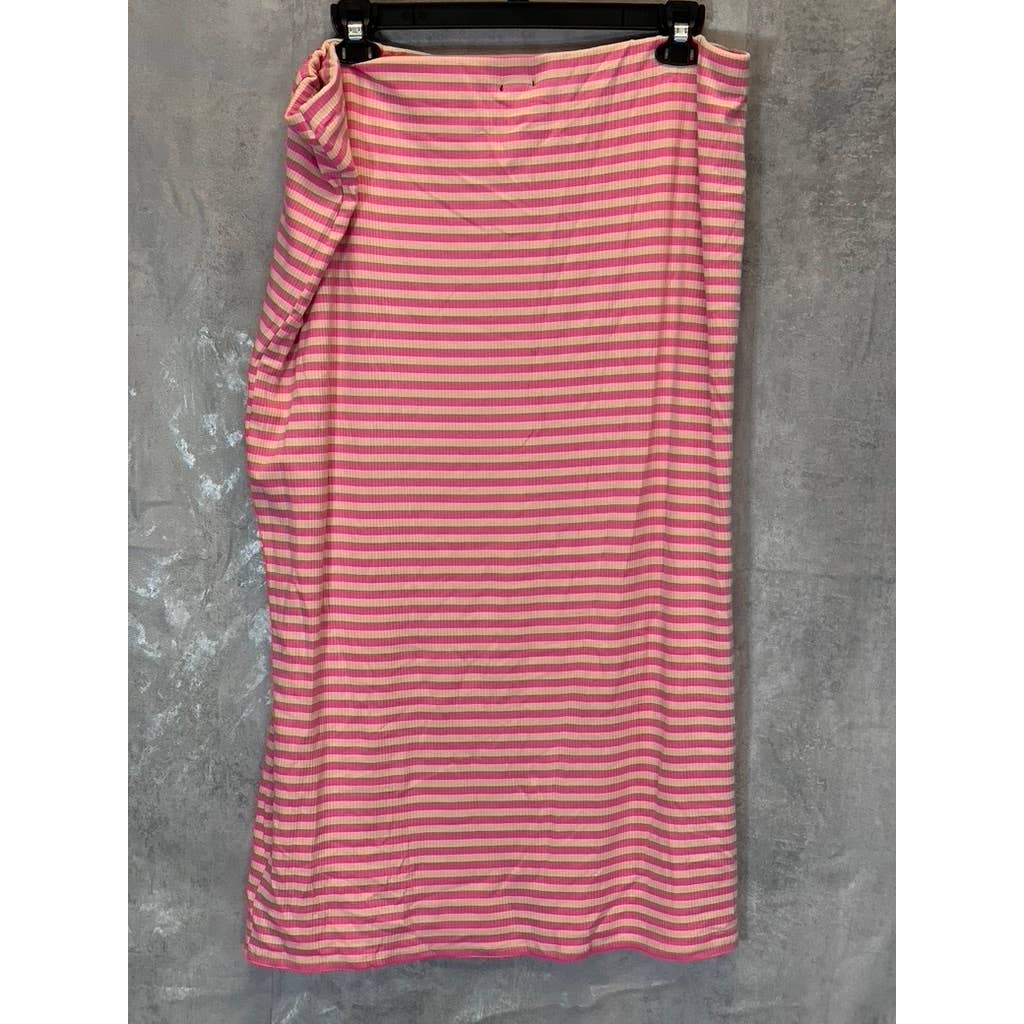 AFRM Women's Plus Size Pink/Nude Stripe Ribbed Torino Midi Pull-On Skirt SZ 2X