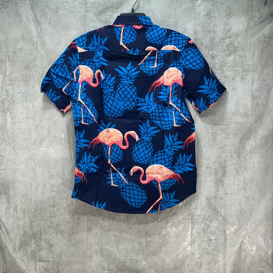 CLUB ROOM Navy Flamingo Print Short Sleeve Shirt SZ S