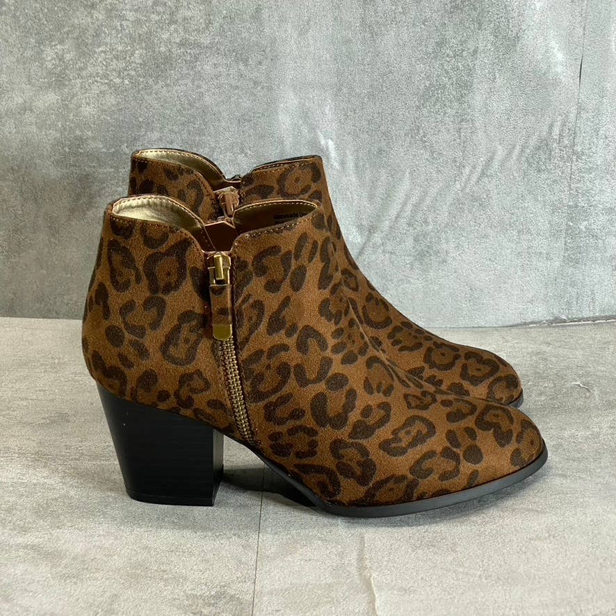 STYLE & CO Women's Brown Leopard Print Micro Masrinaa Block Heel Booties SZ 6.5