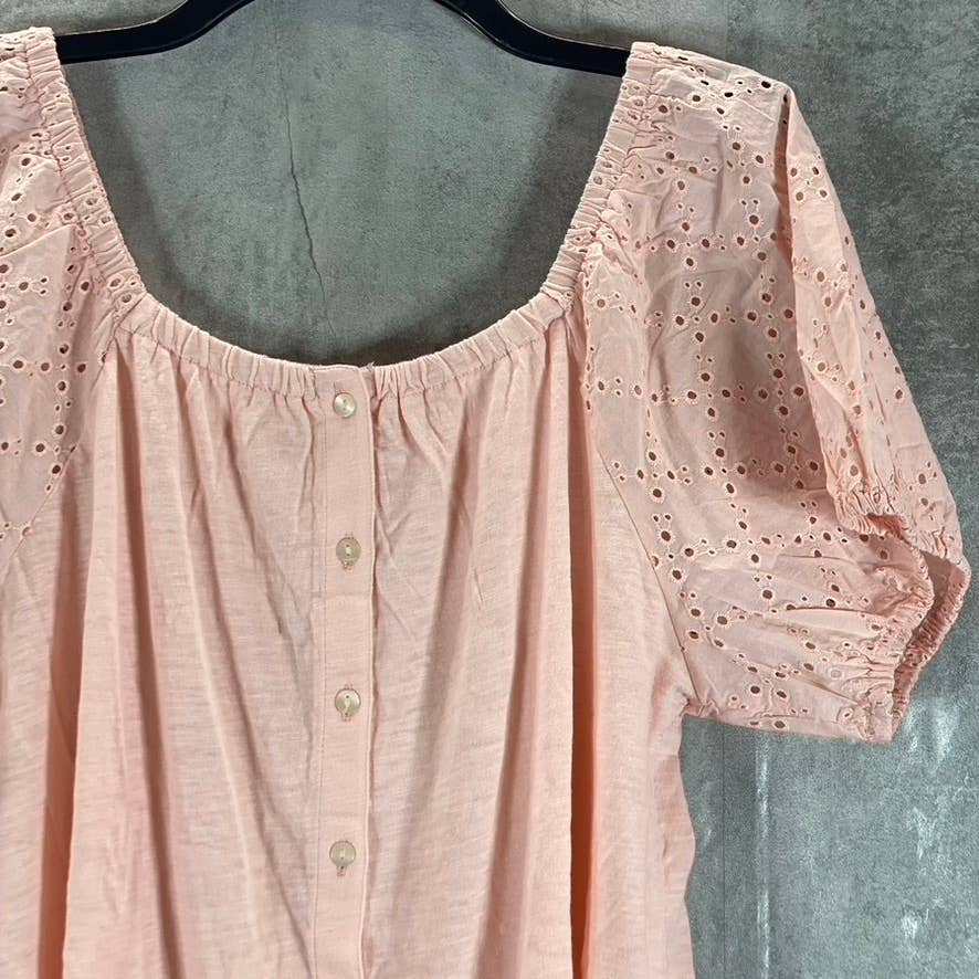 STYLE & CO Women's Soft Shell Off-The-Shoulder Eyelet Puff-Sleeve Button-Up Top