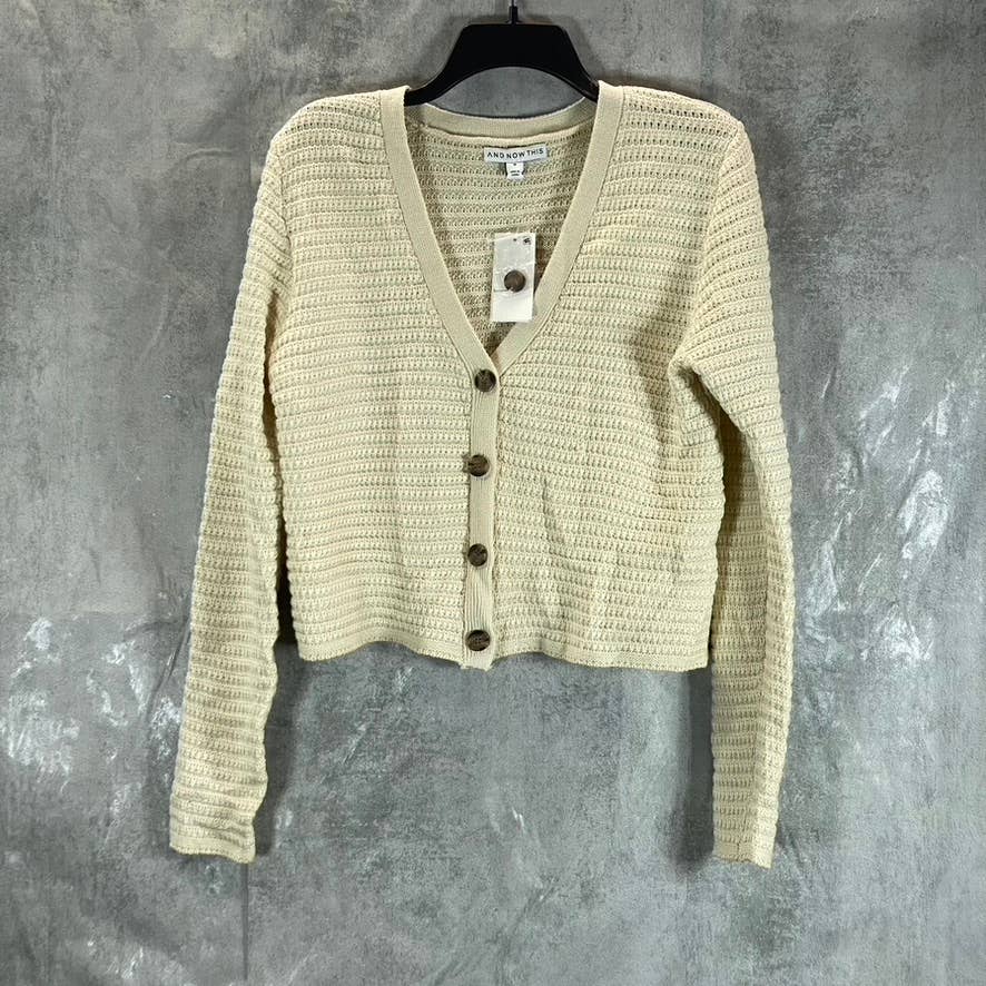 AND NOW THIS Women's Bone V-Neck Knit Dolman Long Sleeve Cardigan SZ M