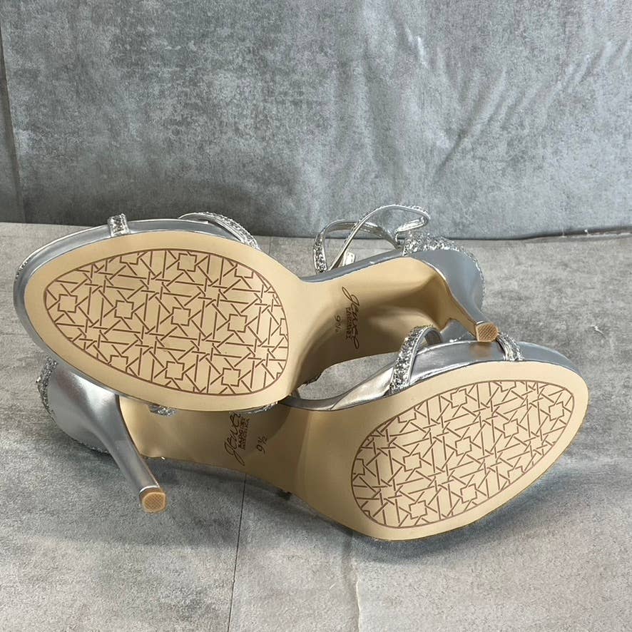 JEWEL BADGLEY MISCHKA Women's Silver Glitter Jolene Stiletto Dress Sandals SZ9.5