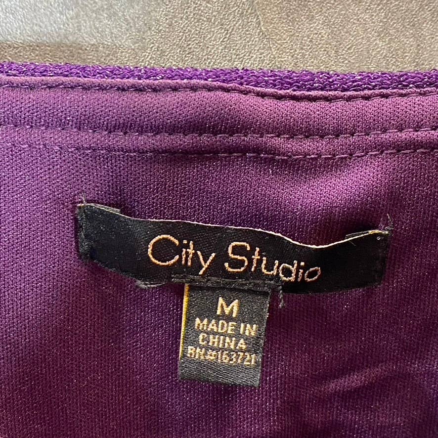 CITY STUDIO Juniors' Purple Glitter Twist-Front Cutout Bodycon Mini Dress SZ M