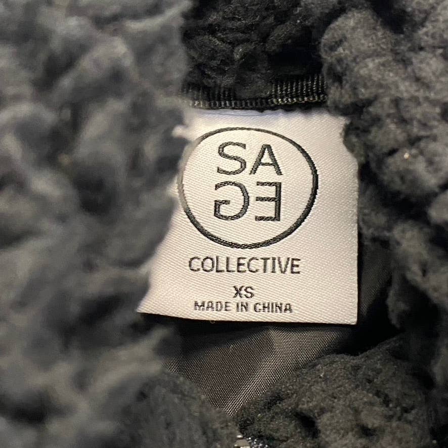 SAGE COLLECTIVE Women's Black Teddy Half Zip Jetsetter Faux Shearling Cropped Jacket SZ XS