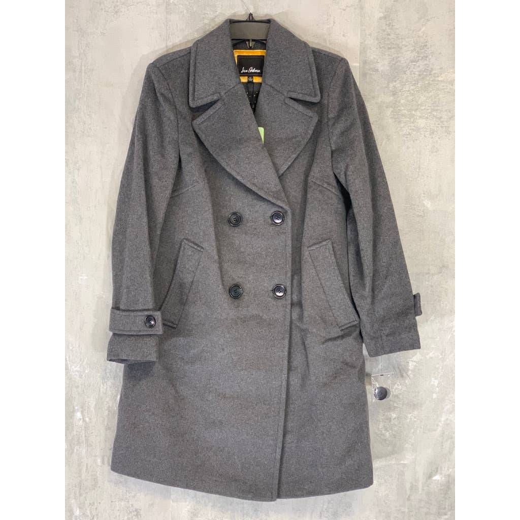 SAM EDELMAN Charcoal Gray Double Breasted Wool Blend Twill Peacoat Coat SZ 12