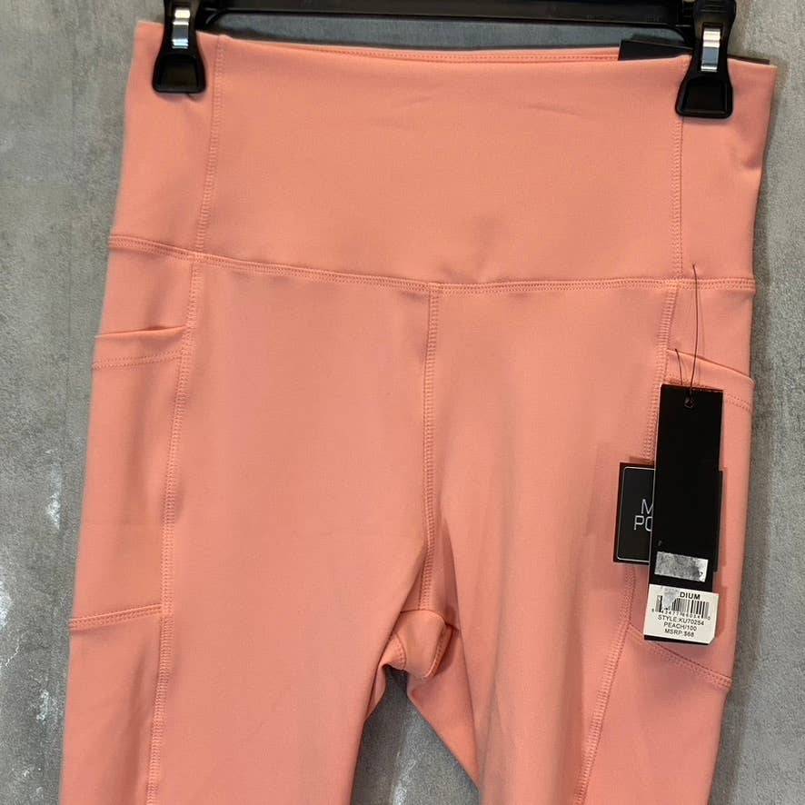 KAY UNGER Women's Peach Ruched Cuff High-Waist Media Pocket Pull-On Athletic Legging SZ M