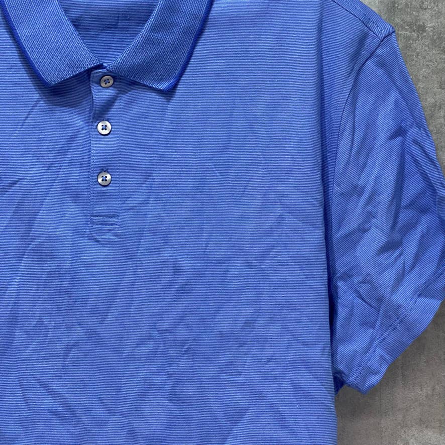 ALFANI Blue Chambray Striped Short Sleeve Polo Shirt SZ XL