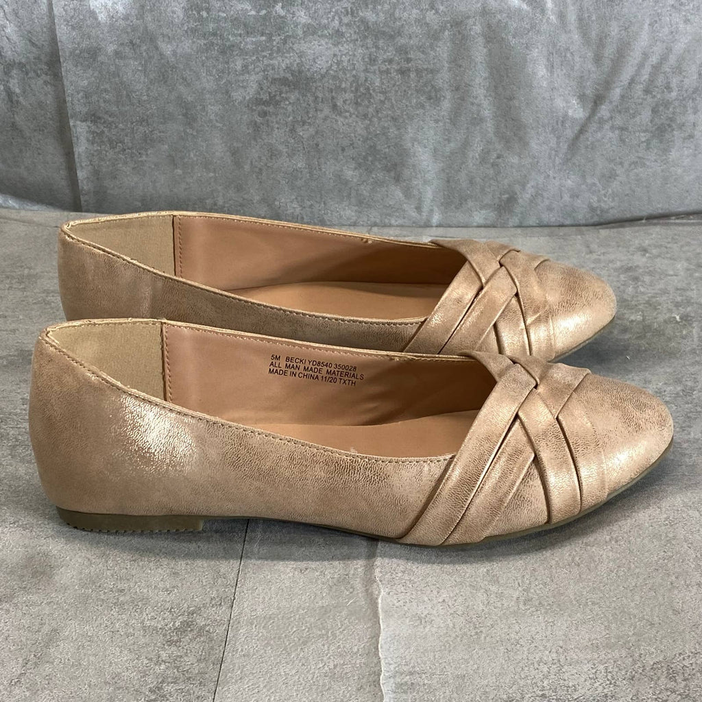 SUGAR Big Girl's Gold Metallic Becki Crisscross Round-Toe Slip-On Flats SZ 5