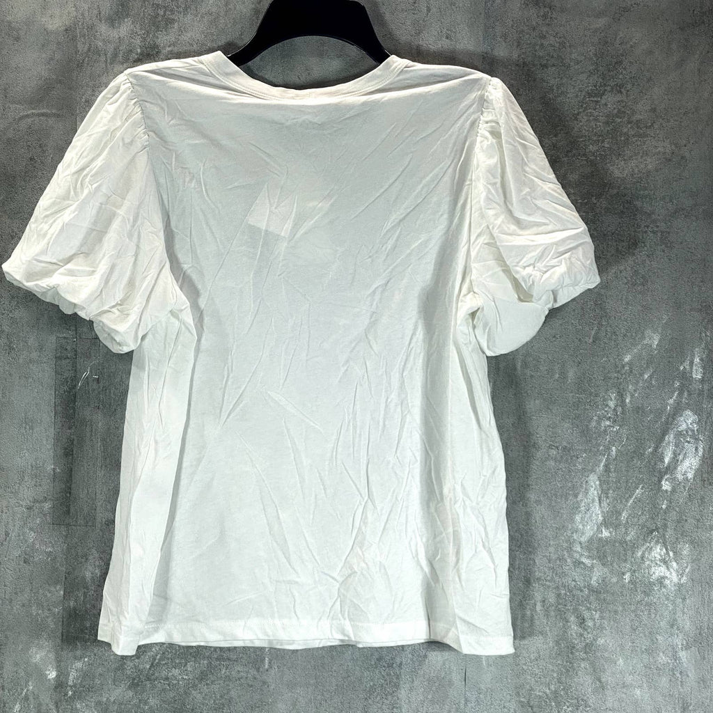A.L.C Women's White Crewneck Puff-Sleeve Poole Tee SZ M