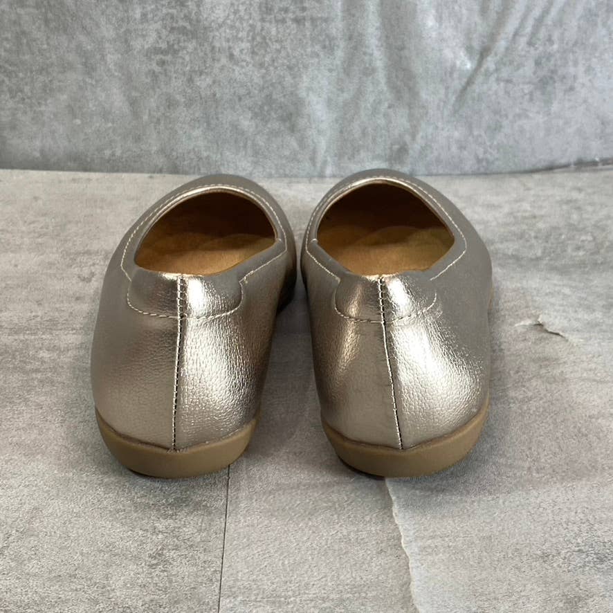 NATURALIZER Women's Warm Silver Metallic Vivienne Almond-Toe Slip-On Flats SZ6.5