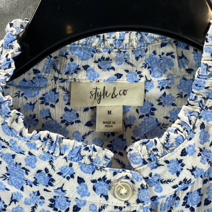 STYLE & CO Women's Sweet Lilac Fog Printed Long-Sleeve Button-Up Popover Top SZM