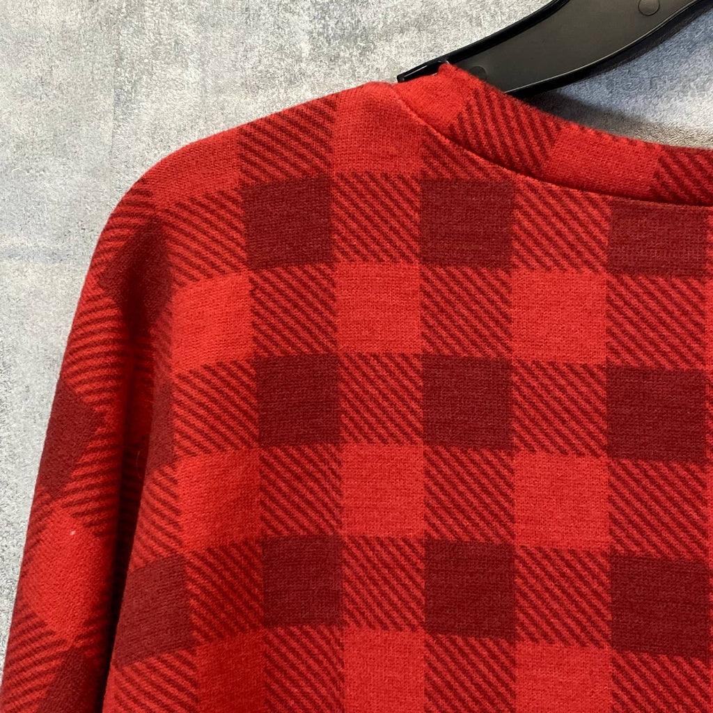 HONEYDEW INTIMATES Women's Red Ravishing Plaid Snooze Button Lace Long Sleeve Pajama Top SZ M