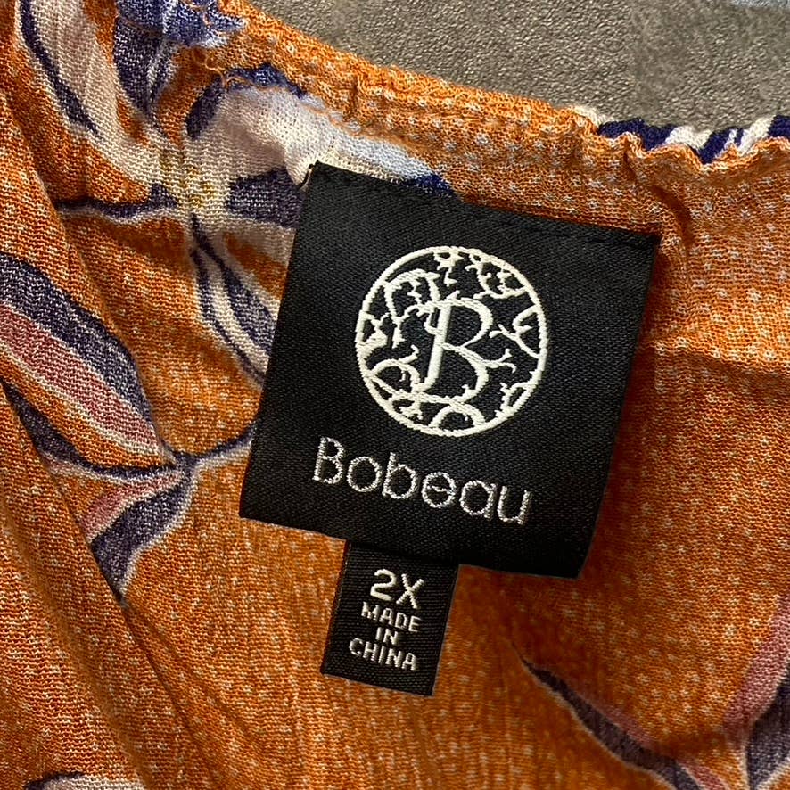 BOBEAU Women's Plus Size Rust Floral Square Neck Double Layer Pull-On Tank Top SZ 2X