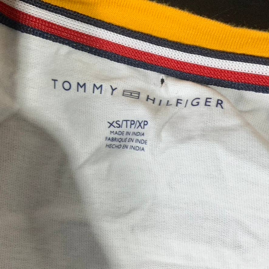 TOMMY HILFIGER Women's White-Gold Crewneck Cotton Raglan-Sleeve Graphic Top SZXS