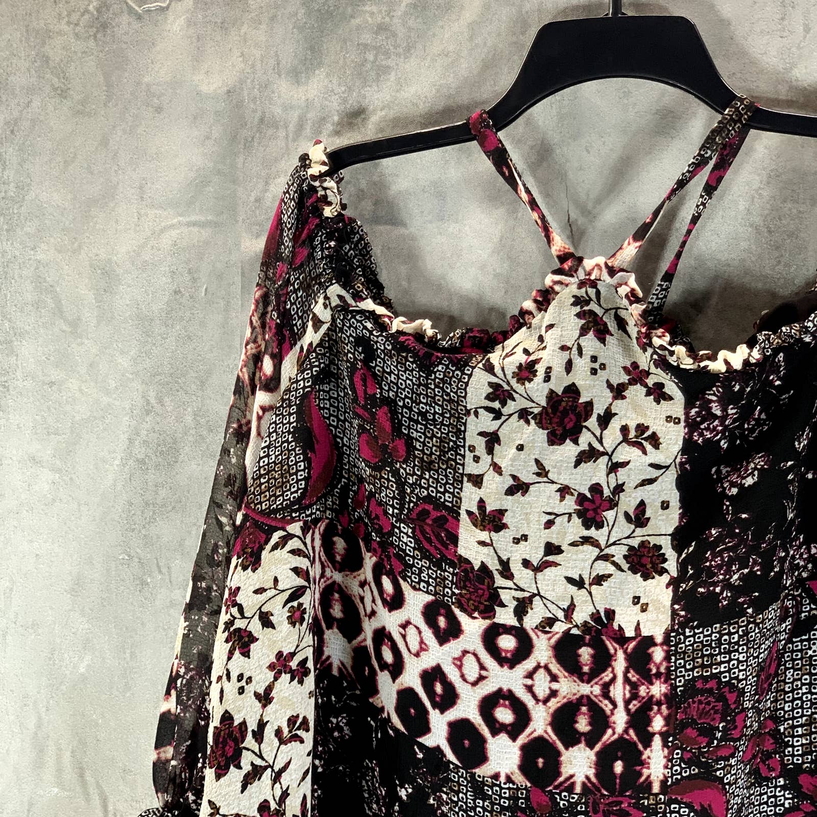 INC INTERNATIONAL Women's Nomad Mix Patchwork Print Cold-Shoulder Top SZ XL