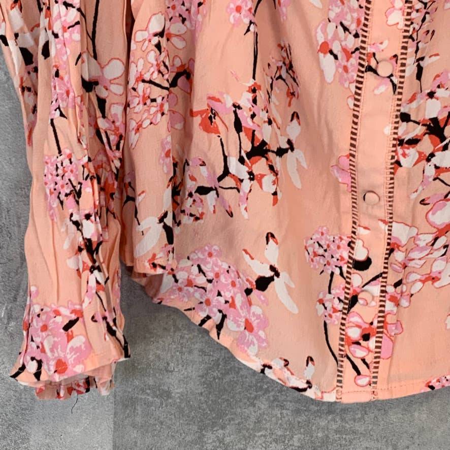 CUPCAKES AND CASHMERE Peach Parfait Printed Off-The-Shoulder Long Sleeve Top SZ XL